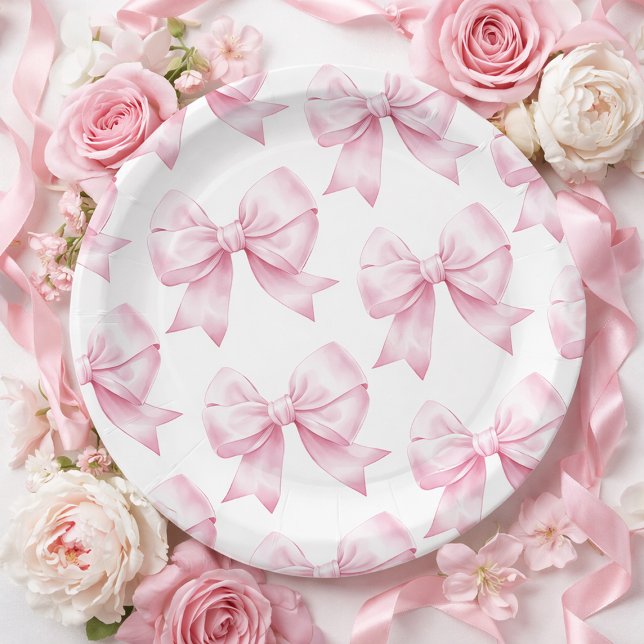 Rosa Schleife Baby Mädchen Elegante Babyparty Pappteller (Pink Bow Baby Girl Elegant Baby Shower Paper Plates)