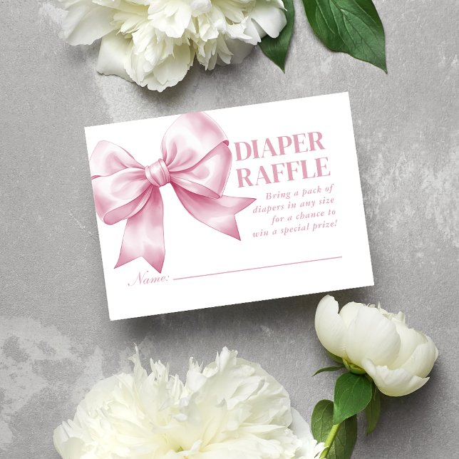 Rosa Schleife Baby Mädchen Elegante Windel Tombola Begleitkarte (Pink Bow Baby Girl Elegant Diaper Raffle Enclosure Card)