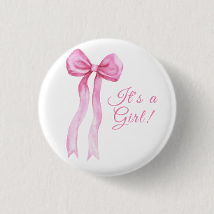 Rosa Schleife Baby-Party für Mädchen Button