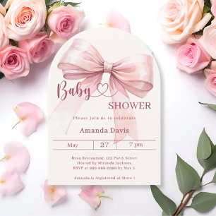 Rosa Schleife beige creme Mädchen Bogen Baby Showe Einladung