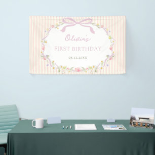 Rosa Schleife Blumen Streifen Geburtstag Banner