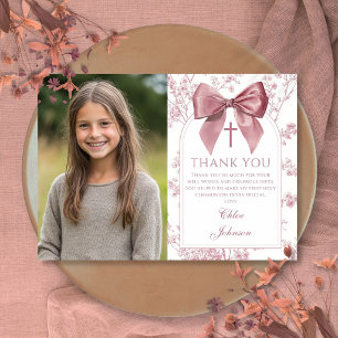 Rosa Schleife Blumenkind Erste heilige Kommunion Dankeskarte