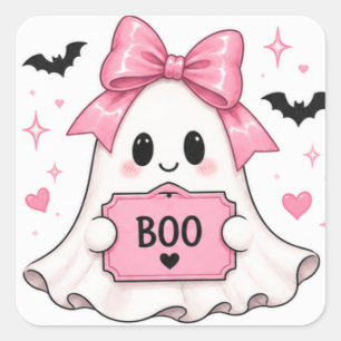 Rosa Schleife BOO Geist Coquette Halloween Quadratischer Aufkleber