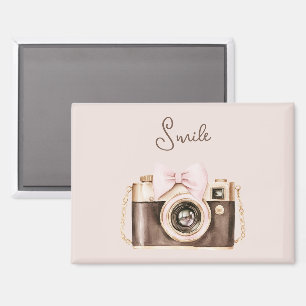 Rosa Schleife Braune Kamera Lächeln Magnet