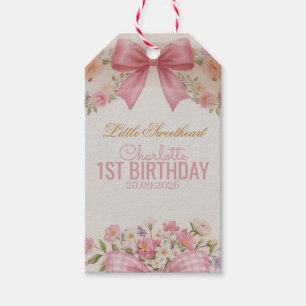Rosa Schleife Coquette Floral 1. Geburtstag Person Geschenkanhänger