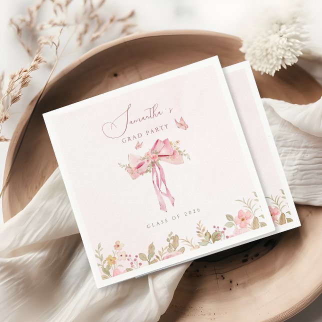 Rosa Schleife Coquette FLORAL Abschlussfeier Serviette (Von Creator hochgeladen)