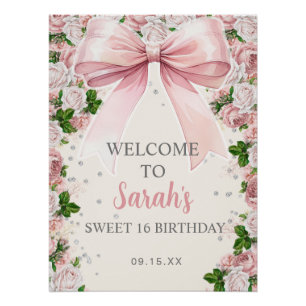 Rosa Schleife Coquette Floral Vintage Sweet 16 Poster