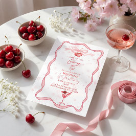 Rosa Schleife Coquette Kirsche auf dem 1. Geburts Einladung