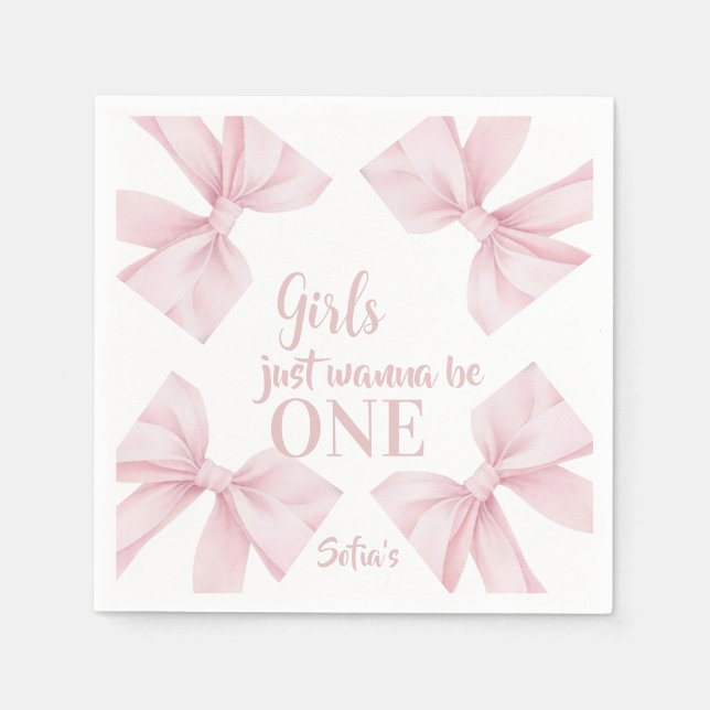 Rosa Schleife Coquette Mädchen 1. Geburtstag  Serviette (Von Creator hochgeladen)