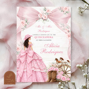 Rosa Schleife Coquette Western Charra Quinceanera Einladung