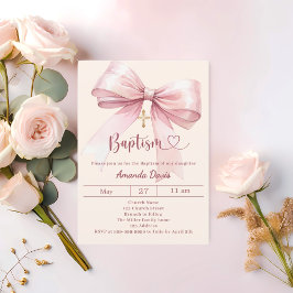 Rosa Schleife Creme Mädchen elegant Taufe Einladung