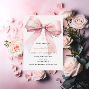 Rosa Schleife Creme Mädchen Roségold Erstkommunion Folieneinladung