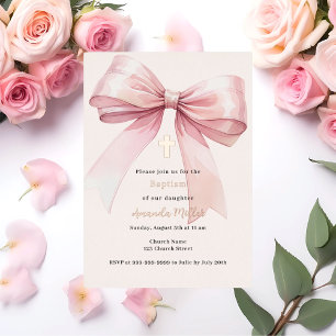 Rosa Schleife Creme Mädchen Taufe Roségold Folieneinladung