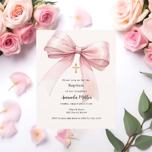 Rosa Schleife Creme Mädchen Taufeinladung