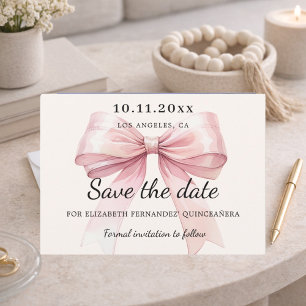 Rosa Schleife Creme Quinceanera Save the Date Kart