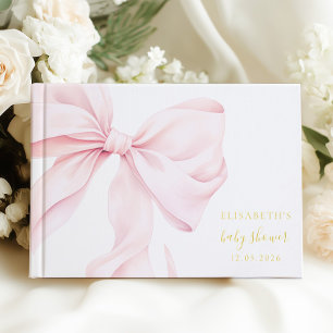 Rosa Schleife Elegante Babyparty Gold Gästebuch