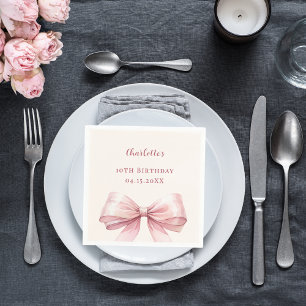 Rosa Schleife Elfenbein elegantes Geburtstagslunch Serviette