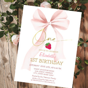 Rosa Schleife Erdbeere Rosa Gestreift 1. Geburtst Einladung