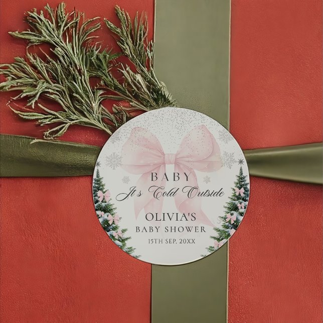 Rosa Schleife Es ist kalt draußen Baby Shower Aufk Runder Aufkleber (Von Creator hochgeladen)