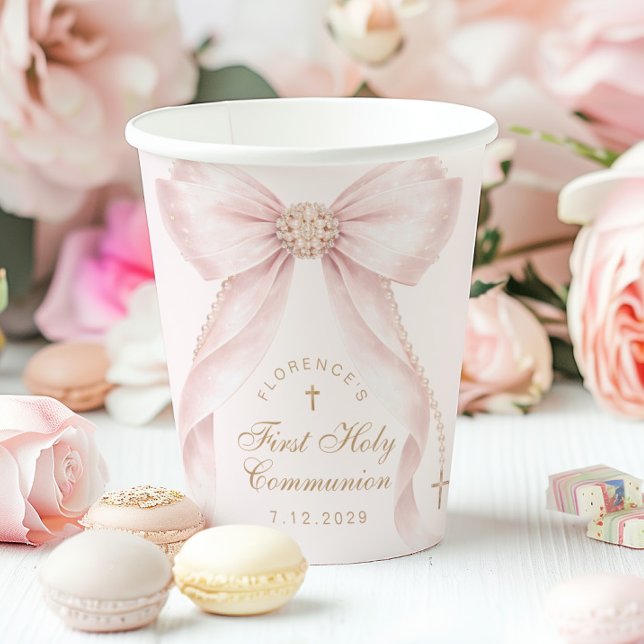 Rosa Schleife First Holy Communion Coquette Pappbecher (Von Creator hochgeladen)