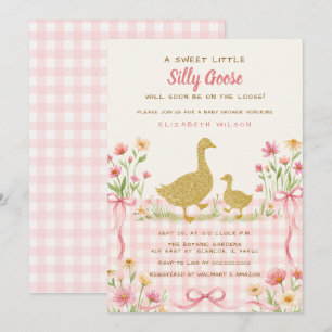 Rosa Schleife Floral Alberner Gänse Mädchen Baby S Einladung
