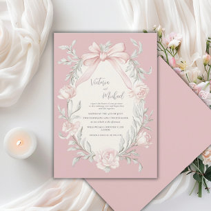 Rosa Schleife Floral Hellgrün Vintage Hochzeit Einladung