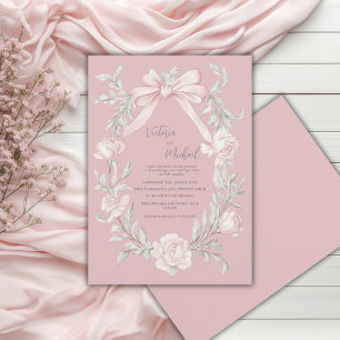 Rosa Schleife Floral Hellgrün Vintage-Hochzeit Einladung