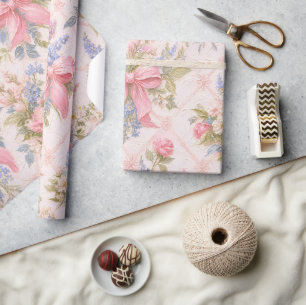 Rosa Schleife Floral Vintage Geschenk Geschenkpapier