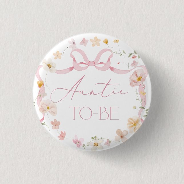 Rosa Schleife floral Wildblume Tante wird Button (Vorderseite)