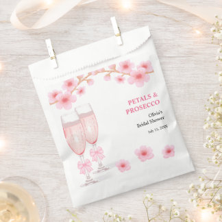 Rosa Schleife Florale Blüten und Prosecco Brautpar Geschenktütchen