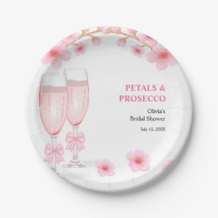 Rosa Schleife Florale Blüten und Prosecco Brautpar Pappteller