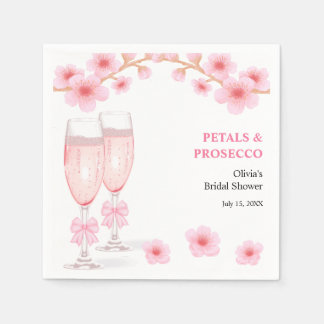 Rosa Schleife Florale Blüten und Prosecco Brautpar Serviette