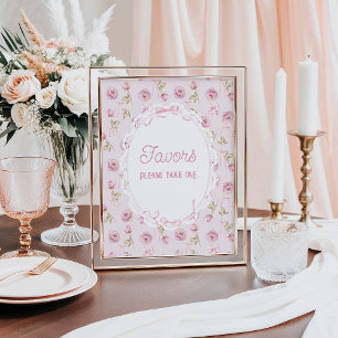 Rosa Schleife Florale Rose Vintage Baby Shower Ges Poster