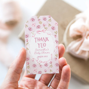 Rosa Schleife Florale Rosen Vintage Baby Shower Da Geschenkanhänger
