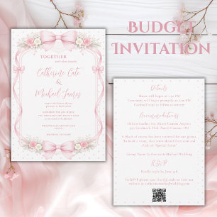 Rosa Schleife Florale Vintage Budget-Hochzeit Einladung