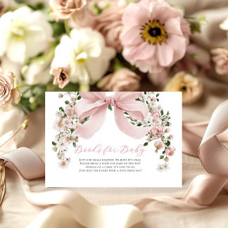 Rosa Schleife Florales Mädchen Baby Shower Bücher  Begleitkarte