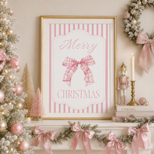 Rosa Schleife Frohe Weihnachten Feiertagsplakat Poster