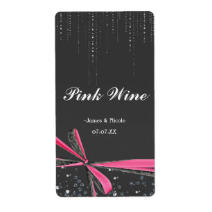 Rosa Schleife Funkeln Bling Party Wein Etikett