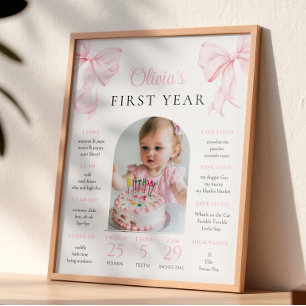Rosa Schleife Geburtstag erster Jahr Meilenstein Poster