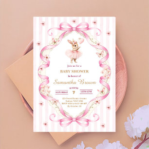  Rosa Schleife Gingham Hase Baby Shower  Einladung