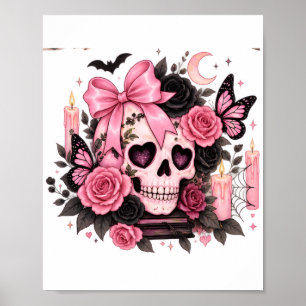 Rosa Schleife Gothic-Totenkopf Coquette Halloween Poster