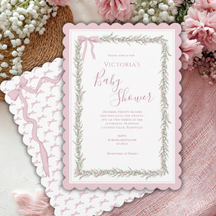 Rosa Schleife Grün Elegante Babyparty Einladung