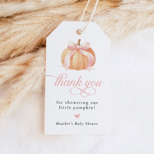 Rosa Schleife Herbst-Kürbis-Baby-Party Geschenkanhänger