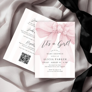 Rosa Schleife, It's a Girl Baby Shower alles in ei Einladung