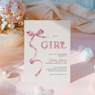 Rosa Schleife It's A Girl Baby Shower  Einladung