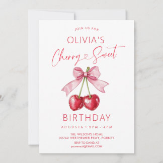 Rosa Schleife Kirsch Mädchen Geburtstag Einladung