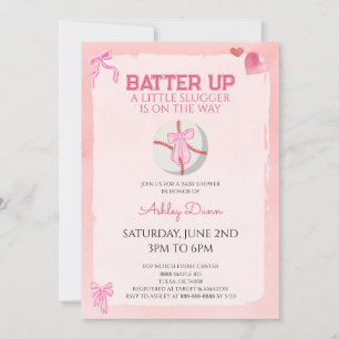 Rosa Schleife Kokette Baseball Baby Shower Einladung