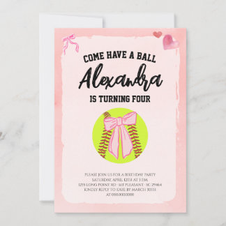 Rosa Schleife Kokette Softball Geburtstagsfeier Einladung