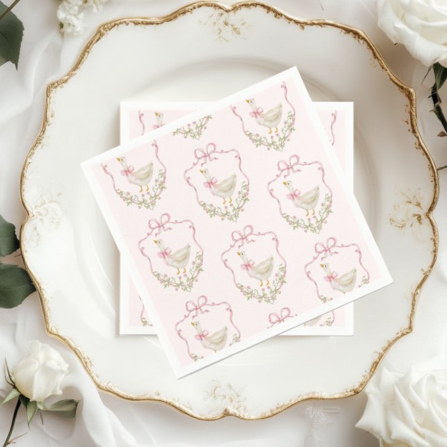Rosa Schleife Little Goose florale Crest Babyparty Serviette (Von Creator hochgeladen)