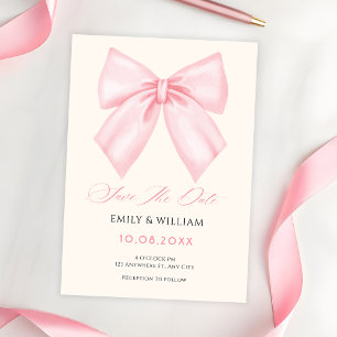 Rosa Schleife minimalist elegantes Hochzeitskleid Save The Date